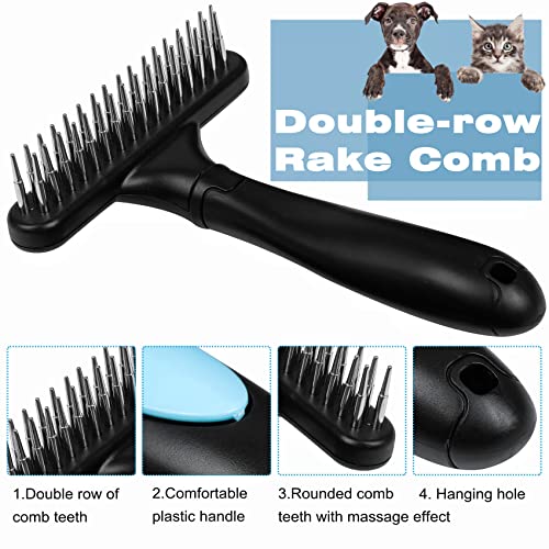 Undercoat Rake For Dogs, Dematting Tool Set Long Haired Dog Grooming Rake Brush + Deshedding Brush Comb, Under Coat Brush Cat Rake With Double Row Stainless Steel Pins #TOP3