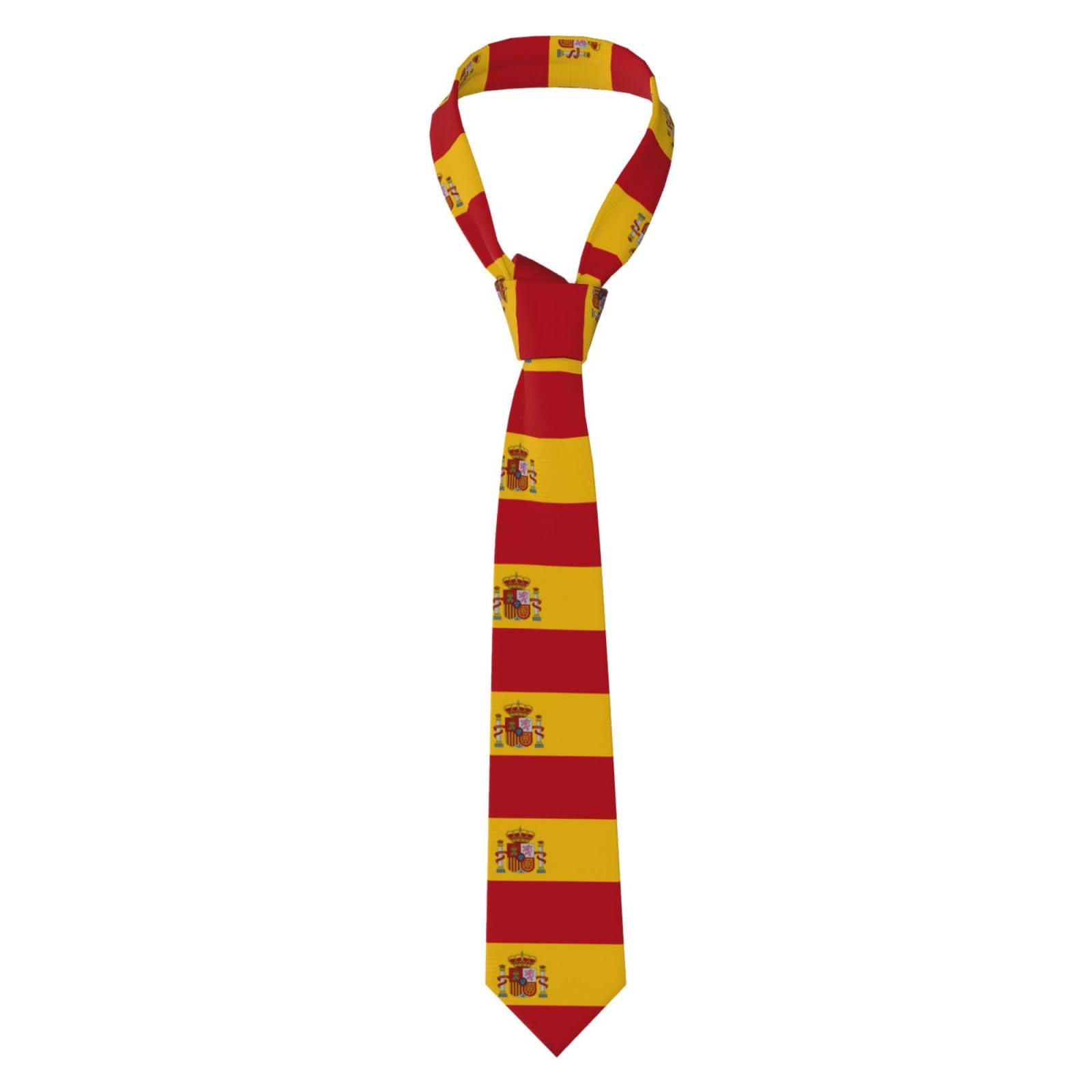 HJFCZH Spanish flag Prints Men's Necktie 100% Polyester Fashion Printed Tie for Suits, Extra Long Skinny, Easy Care, Wedding Party Gift 57X3.1 inch