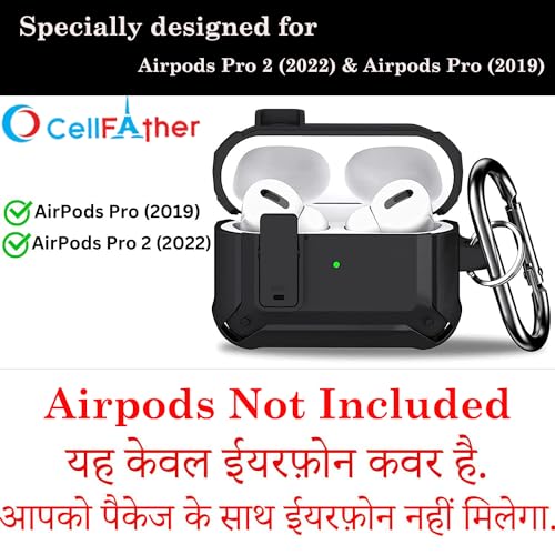 Image of CellFAther Case for AirPods Pro (2nd Generation /1st Generation), Full-Body Rugged Hard Shell Protective Case Cover with Keychain Designed for Apple AirPods Pro (2022 /2019), Black