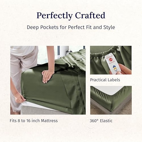 California Design Den California King Sheets Deep Pockets Set - Luxury 600 Thread Count 100% Cotton Sateen, California King Sheet Set, Hotel-Quality Bedding - Olive Green