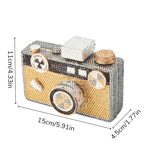 Image of UMREN Novelty Crystal Camera Shaped Clutch Purse for Women Sparkly Rhinestones Evening Clutch Bag Glitter Bridal Prom Handbag
