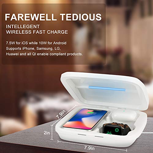Portable Phone Cleaner with Wireless Charger, Multi-Function 4-in-1 Fast Charging Cell Phone Cleaner Box for All Smart Phone, iWatch, AirPods