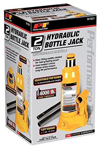 Image of Performance Tool W1621 2-Ton (4,000 lbs.) Heavy Duty Hydraulic Bottle Jack,Yellow (Pack of 2)