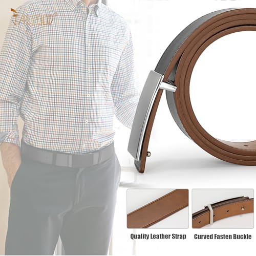 JASGOOD Two in One Men Leather Belt, Reversible Belt for Men Dress Jeans with Removable Buckle4