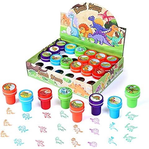 Kesote 24Pcs Assorted Stampers for Kids Dinosaur Self-Inkling Stampers Set Animal Stamp Set for Loot & Prize Bag Fillers Gift Bags Present Boxes Party Bags Filler Best Gift for Kids Cover