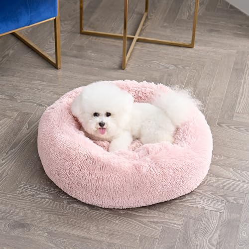 Juicy Couture Devon - Cama redonda para mascotas de piel sintética para perros y gatos, color rosa