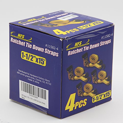 Hfs(R) 4Pc 1-1/2" X 15 Ft Heavy Duty Ratchet Cargo Tie Down Straps 3000Lbs Dual J-Hooks (Yellow) #TOP7