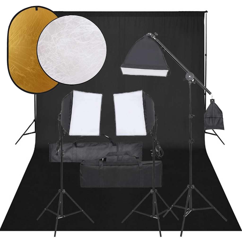 vidaXL Kit de Estudio fotográfico con Set de Luces, Fondo y Reflector