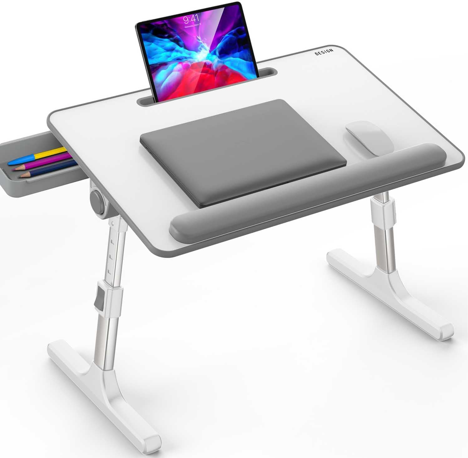Besign LT07 Lap Desk [Extra Large], Adjustable Laptop Table, Portable Standing Bed Desk, Foldable Sofa Breakfast Tray, Notebook Computer Stand for Reading and Writing (White)