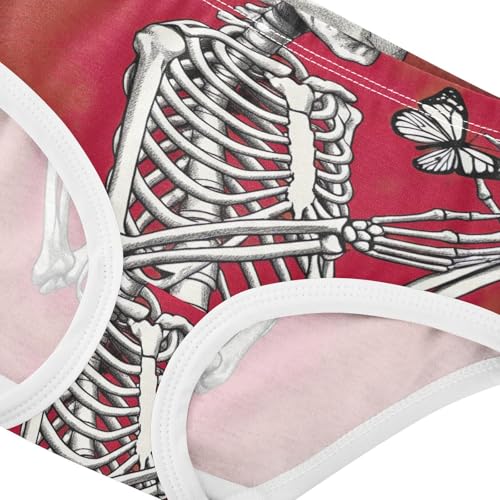Funny Skeleton Butterflies Dark Red Panties for Girl Toddler Underwear Custom Cotton Animals Undies Kids Briefs 2t4