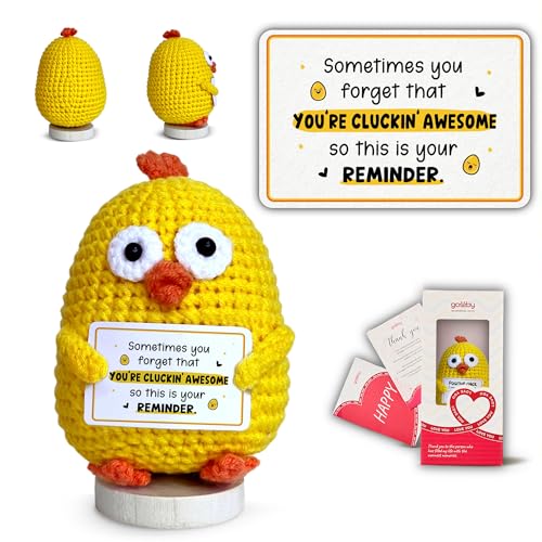 Gossby Positive Chicken Crochet - You're Cluckin' Awesome - Inspirational Gift for Women, Men - Emotional Support, Birthday, Encouragement, Thinking of You, for Friend, Coworker, Boss