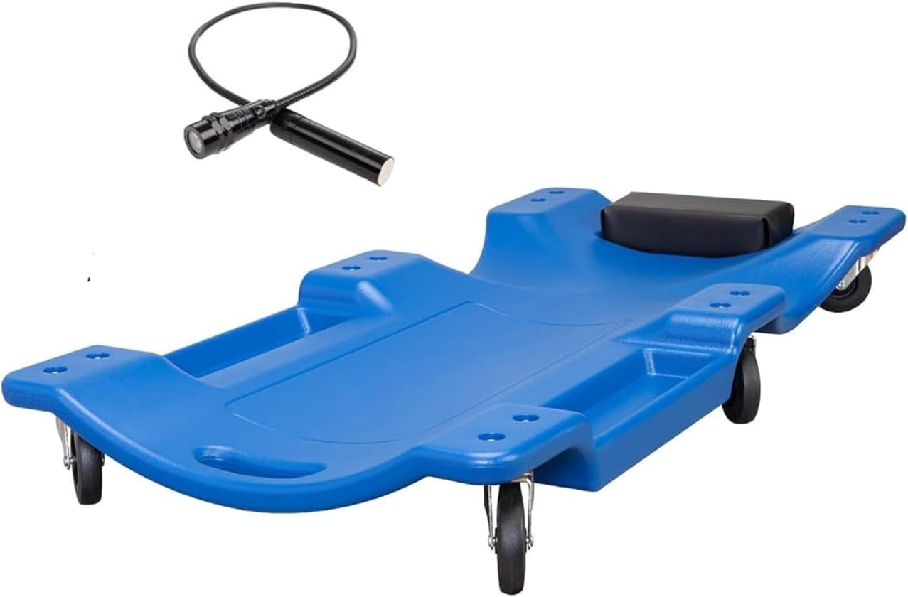 ATOZS Plastic Creeper, Plastic Garage Creeper With LED Light, Padded Headrest HDPE Molded Plastic Creeper Rolling Pad for Auto Repair Mechanic Car Creeper Trolley, Automotive Plastic Creeper (BLUE)