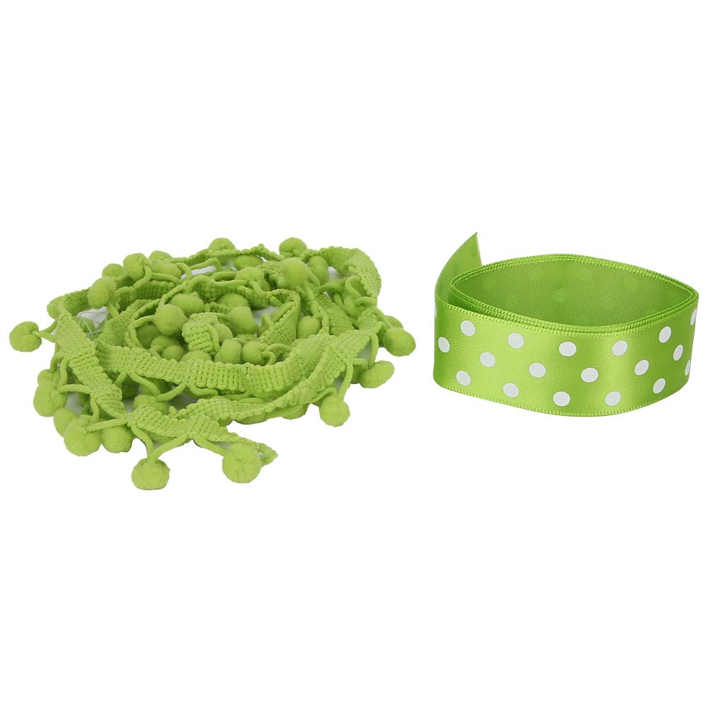 Szycie koronkowych wykończeń, 2 szt. Wstążka z frędzlami w kształcie kulki Pom Tapicerka do szycia, wianek kuli Szycie frędzli Koronka(Green)
