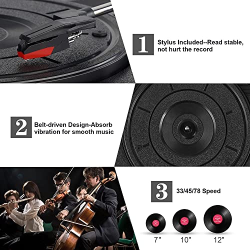 DIGITNOW! Belt-Drive LP Platine Vinyle stéréo, 3 Vitesses avec Enceinte Interne, AUX in et Prise RCA. - Les Beatles, Paul McCartney, John Lennon, RIngo Starr, George Harrison DIGITNOW! Belt-Drive LP Platine Vinyle stéréo, 3 Vitesses avec Enceinte Interne, AUX in et Prise RCA. – Image 3