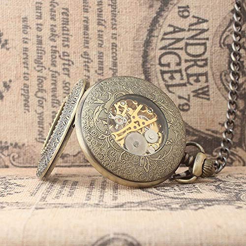 Youook Mechanical Pocket Watch, For Men Women Special Magnifier Half Hunter Double Open Engraved Case Roman Numerals With Chain #TOP2
