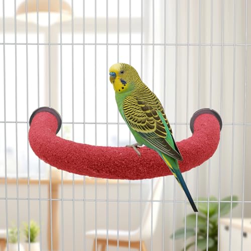 Image of Hypeety U Shaped Parrot Perch Wood Bird Cage Stand for Grinding Mouth Claw | Quartz sands, rough-surfaced, fits most cages, easy to install, promotes foot exercise, for parakeets cockatiels conure , red