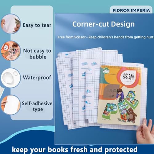 Image of Fidrox Premium Transparent Paper Sticker Book Cover Film | 30 Pcs- 3 Different Sizes -10 Each | Waterproof School Textbook Protective Case Cover Self-Adhesive A4 Book Cover for School & Office