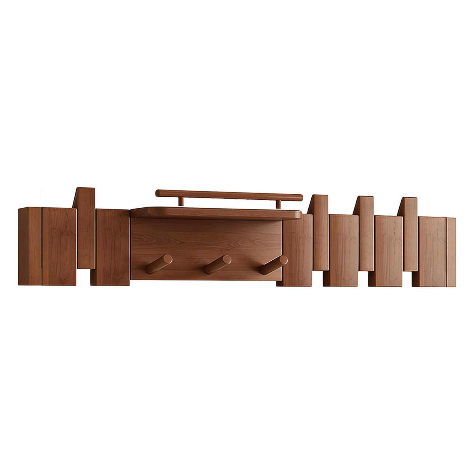 FROMCEO Distinctive Contemporary Design Wooden Coat Hanger with 12 Swiveling Hooks for Entryway or Work Area Multipurpose Wooden Shelf