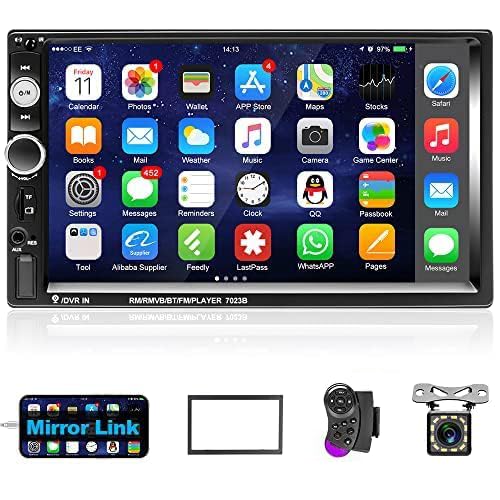 Podofo 2 DIN 7 Pulgadas Radio de Coche con Mirror Link para iOS/Android Bluetooth Radio de Pantalla táctil FM/USB/Control de Volante/AUX-IN+Cámara de visión Trasera