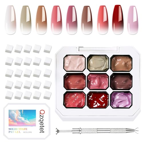 Qzqetet Patting Gel Polish, 9 Colors Ombre Gel Nail Polish with 100 Pcs Soft Nail Sponges and Grabbing Pen for Pigment Pat Kit Aura Nails