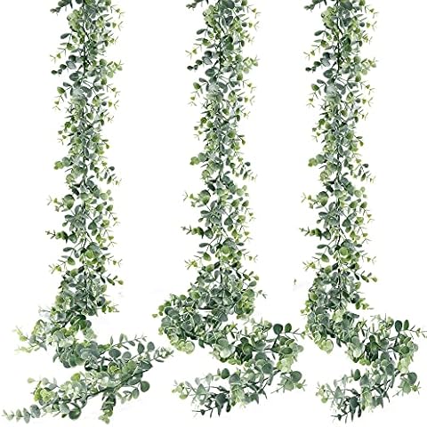 Sggvecsy Artificial Eucalyptus Garland 3 Pack Fake Eucalyptus Greenery Garland Faux Hanging Plants Artificial Vines, 5.6 Feet/Strand for Wedding Backdrop Arch Wall Table Party Outdoor Festival Decor Cover