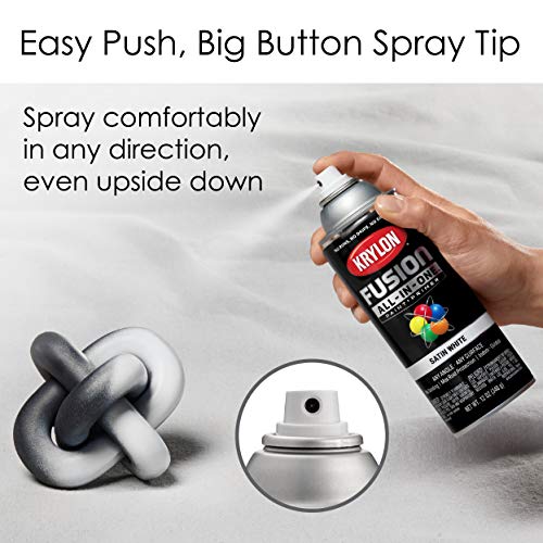 Image of Krylon K02753007 Fusion All-In-One Spray Paint for Indoor /Outdoor Use, Satin White, 12 Ounce (Pack of 2)