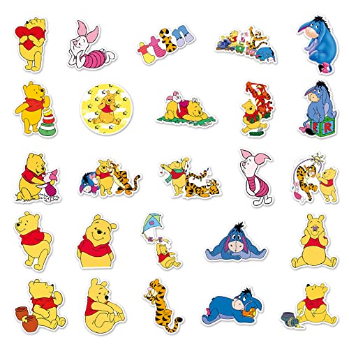Bric dodo 50 Stück Winnie Puuh Aufkleber Auto Laptop Telefon Gitarre Skateboard Motorrad Fahrrad Winnie The Pooh Stickers Set Vinyl Wasserdicht Aesthetic Aufkleber für Jugendliche Kinder Erwachsene