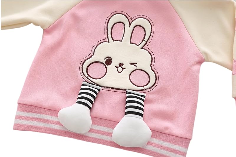 Toddler Girls Hoodie Set - Two-Piece Back Rabbit Zipper Hooded Sweatshirt And Sweatpants Set, Suitable For Girls To Wear3