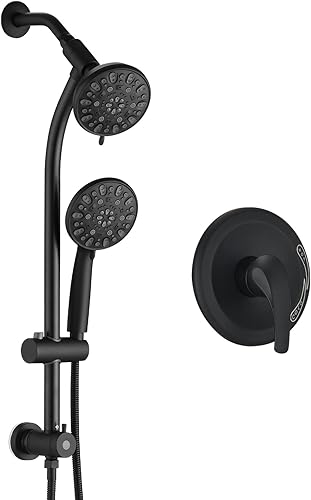 Cabezal de ducha de 2 vías ajustable en alturaángulo sin taladros de montaje instantáneobarra deslizante de mano (negro mate)