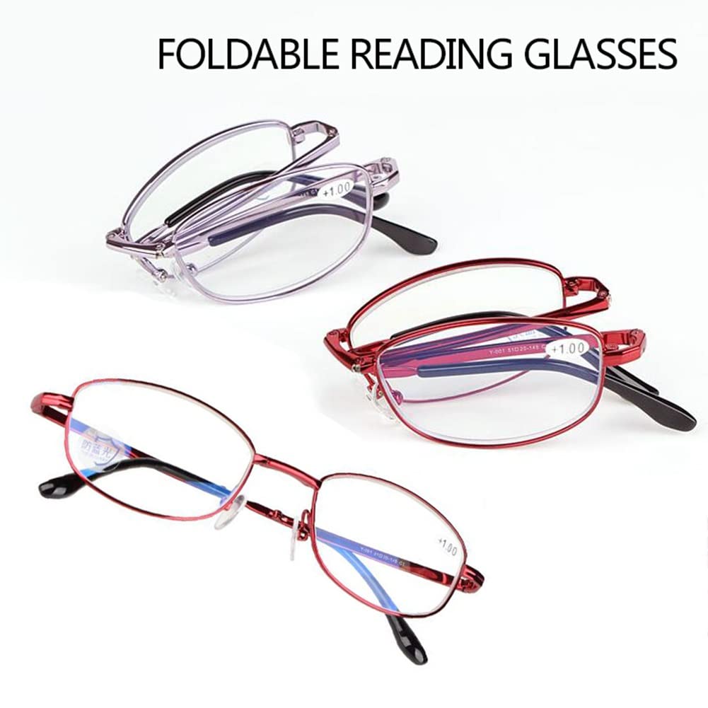Damskie Okulary Do Czytania Z Filtrem Przeciw Niebieskiemu Światłu, Mini Kieszonkowe Okulary Do Czytania, Owalne Okulary Do Czytania Z Metalową Ramką/Red/3