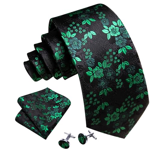 Image of Barry.Wang Flower Ties for Men Handkerchief Cufflinks Set Wedding Necktie Set Party