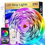 FOLAI 2M RGB Music Sync LED Strip Lights - Smart App Control Remote, Color Changing, Flexible Home Decoration for Bedroom Lighting, SHY-BT-03