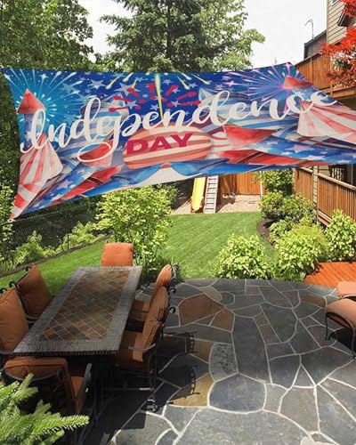 Boanket Sun Shade Sail 6.5' x 10', 4th of July UV Block Sun Sails Shades, Independence Day Blue Red Fireworks Shade Cloth for Patio Deck Terrace Garden Lawns Beach Backyard