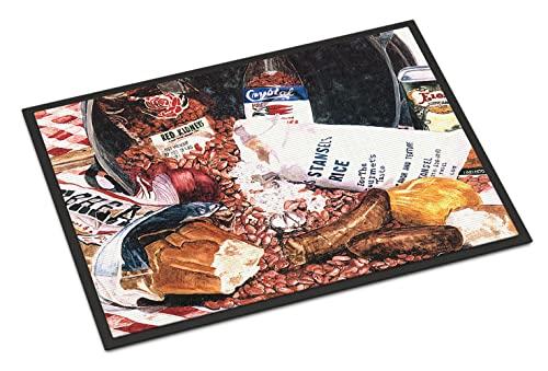 Caroline's Treasures 8536JMAT Red Beans and Rice Doormat 24x36 Front Door Mat Indoor Outdoor Rugs for Entryway, Non Slip Washable Low Pile, 24H X 36W
