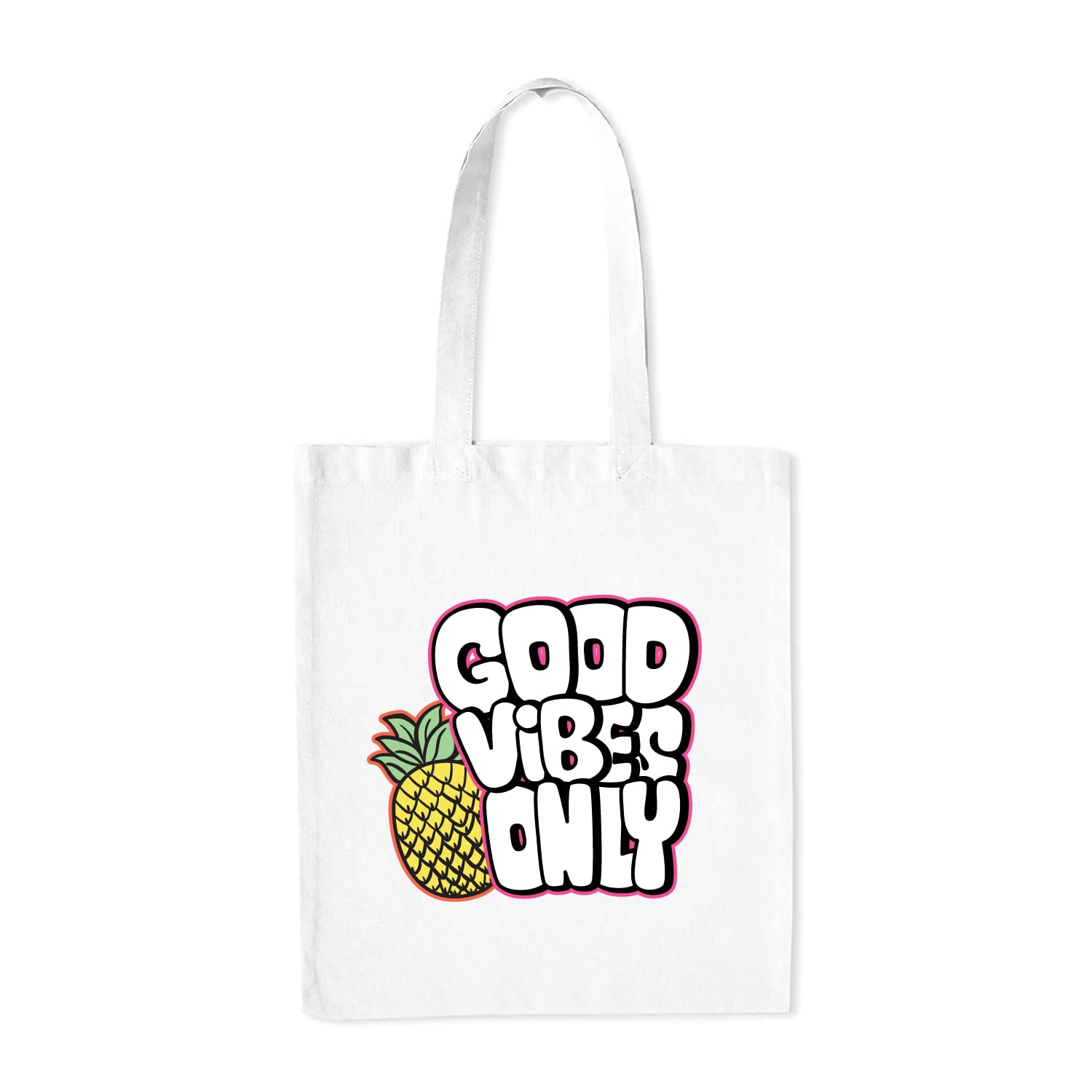 VVWV Good Vibes Only Quotes Medium Canvas Tote Bag for Women with Zip, Stylish Polyster Cotton Handbags College Grocery Handbags L X H 38 X 43 Cms