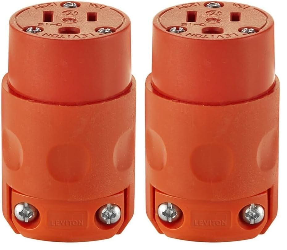 Leviton 515CV-OR 15 Amp, 125 voltios, salida de cable de conexión a tierra de PVC, naranja (paquete de 2)