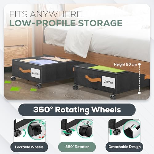 Under-Bed-Storage-with-Wheels-2-Pack-36L-Each-Low-Profile-Storage-Organizer-with-Clear-Window-Double-Zipper-360-Locking-Wheels--Rolling-Metal-Drawer-for-Clothes-Shoes-More-Black