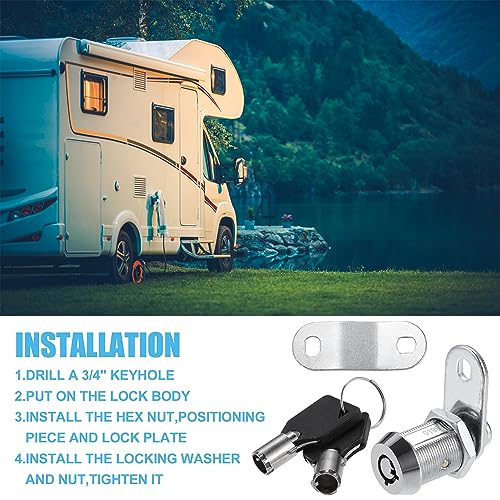 Image of X AUTOHAUX 8 Set Chrome Finish Cam Lock RV Storage Locks Keyed Alike 7 /8 inch Cylinder Fits on 9 /16 inch Max Door Thickness with 16 Keys for RV Compartment Camper