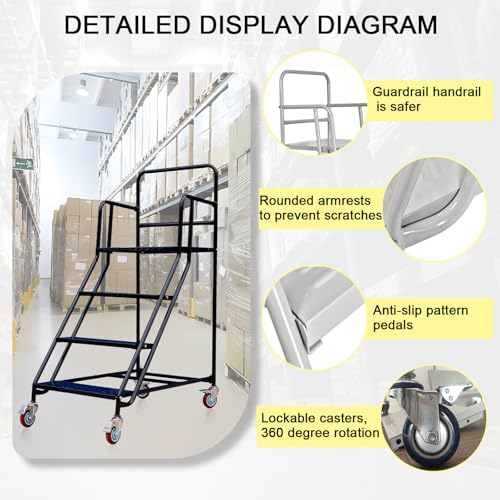Scala mobile a 4 gradini con ruote, antiscivolo, industriale, per magazzini, garage, biblioteca