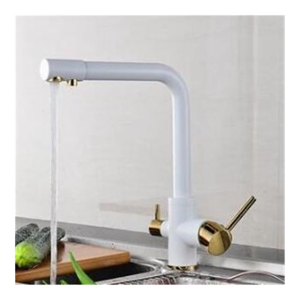 Blyqxs White With Gold 3 Way Tap 304 Stainless Steel Faucet Water Kitchen Faucets Taps Xt-86(White With Gold)