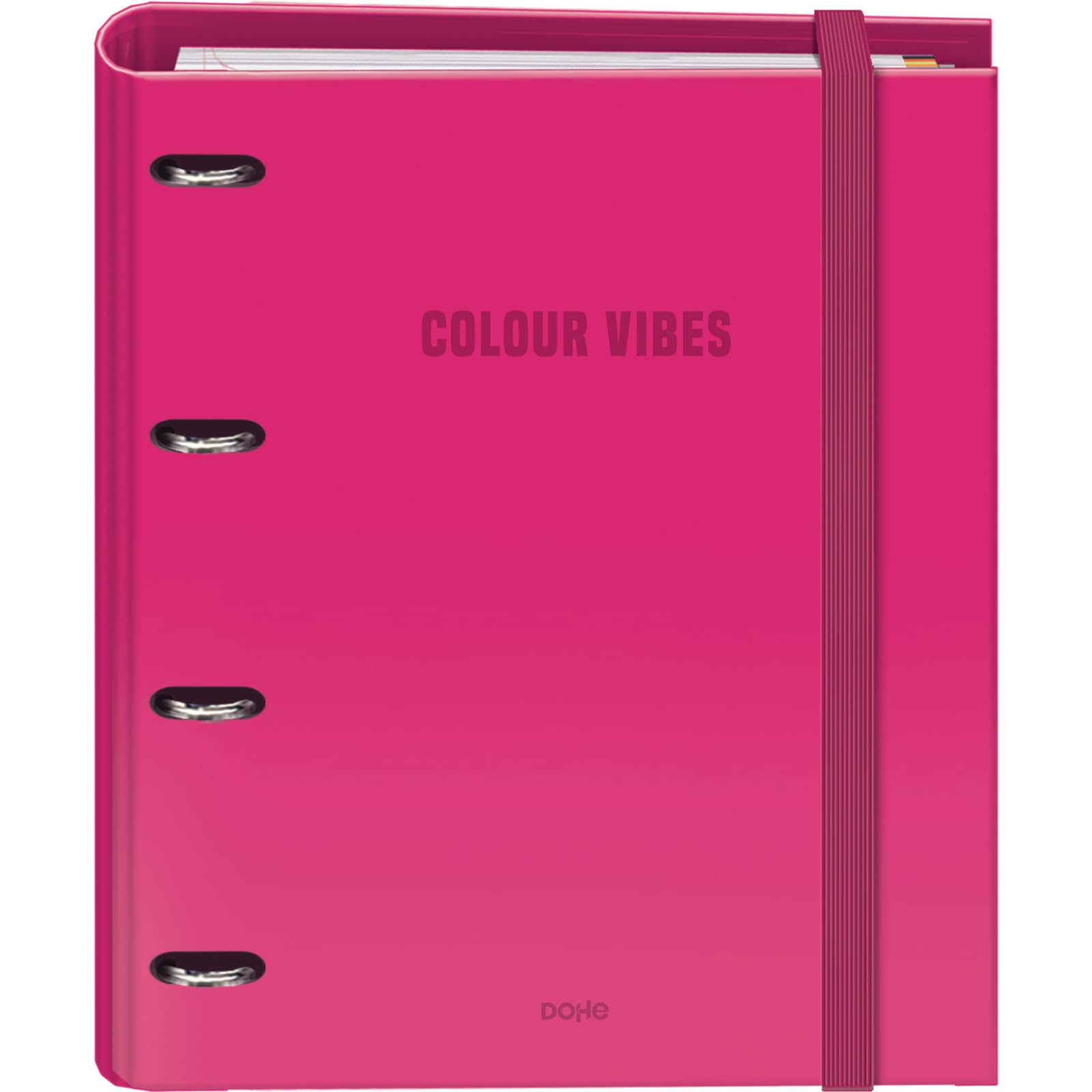 Dohe - Binder with Refill - 4-Ring Folder, A4 (28x32 cm), 100 Sheets 5x5 mm Grid Paper, 4 Colour Dividers, Extra Storage Pocket and Elastic Closure - Colour Vibes Pink