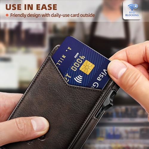 Image of BULLIANT Men Slim Leather Wallet Metal Case Money Clip-Magnetic Closure