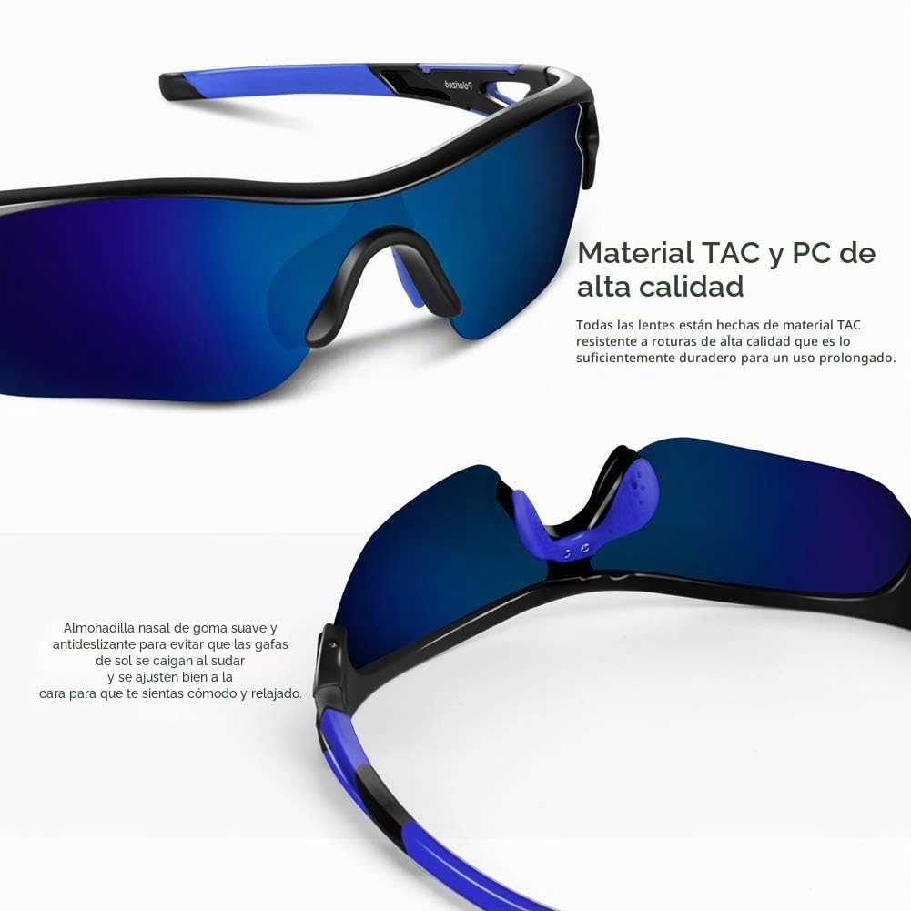 BEACOOL Gafas de Sol Polarizadas Gafas de Sol Deportivas Unisex Protección UV400 con Monturas Ligeras para Esquiando Ciclismo Carrera Surf Golf Conduciendo
