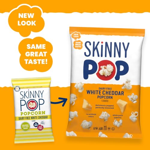 Image of SkinnyPop White Cheddar Popcorn, 4.4oz Grocery Sized Bag, Skinny Pop, Healthy Popcorn Snacks, Gluten Free (Pack of 4)