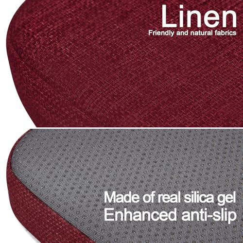 Image of BUYUE Friendly Woven Fabric Magnetic Bar Stool Cushions Set of 4, Enhanced Anti-Slip Breathable Small Chair Seat Pads for Cafe Bistro Stackable Metal Stools (Square, Red, 4 Counts)