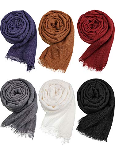 Geyoga 6 Pcs Women Scarf Shawl Hijab Scarves Cotton Crinkle Hijab for Women Blend Shawl Crinkle Wrap...