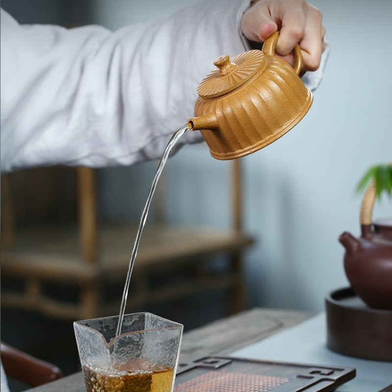 Chinesische handgeschnitzte Retro-Teekanne aus Keramik, handgefertigte Teekanne für den Haushalt, Teeservice, Teezeremonie, tragbare Reise-Teekanne, Teekanne für losen Tee (220 ml)