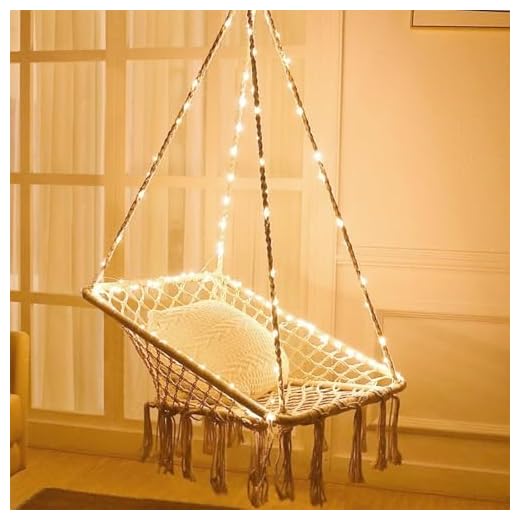 X-cosrack Hammock Chair,Swing Chair,Hanging Chair with Lights - Cotton Square for Patio Bedroom Balcony (Stand NOT Included)