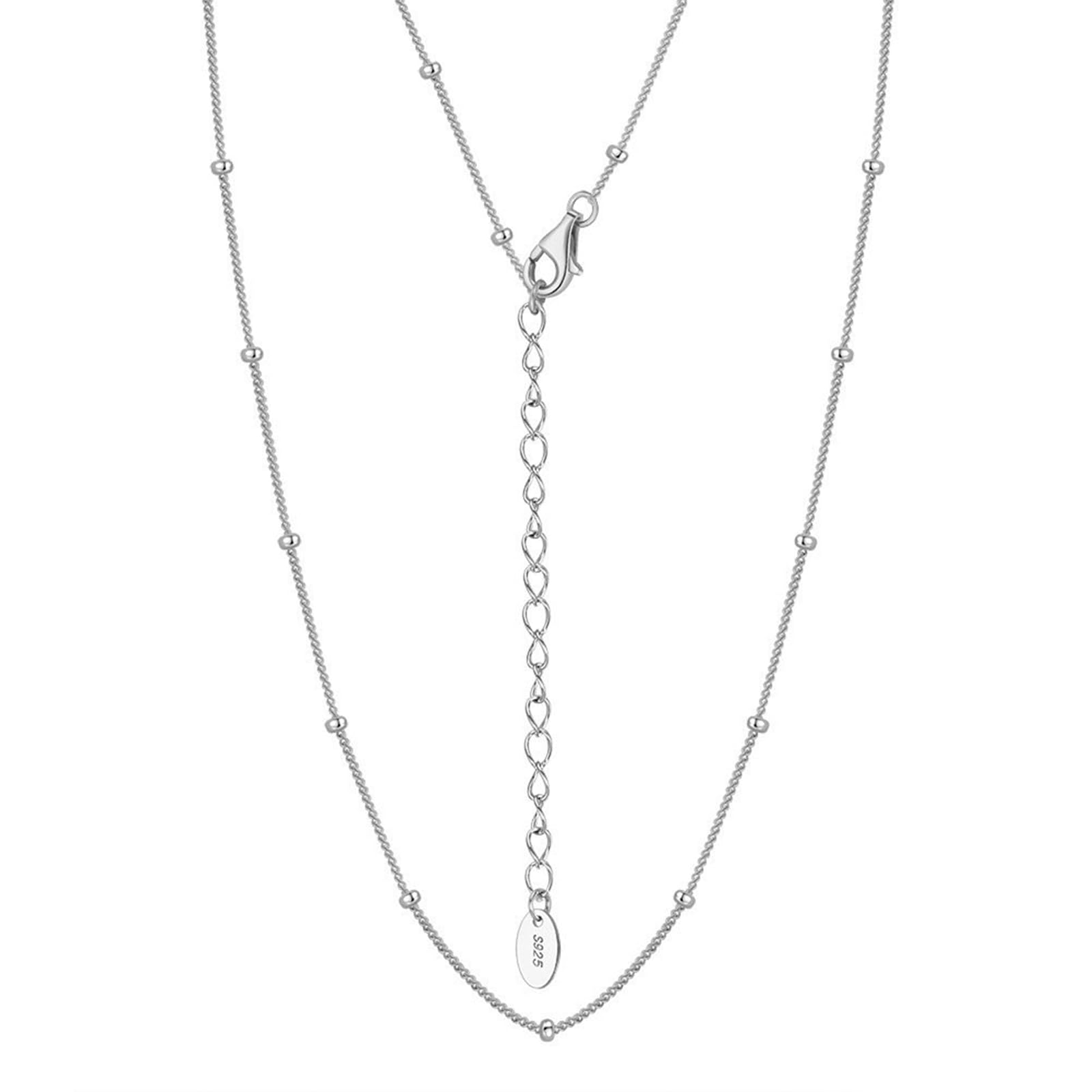 Collar de plata de ley S925 para mujer, collar de la amistad, cadena fina de 1 mm de ancho con cuentas, collar de cadena de cuentas, regalo de cumpleaños