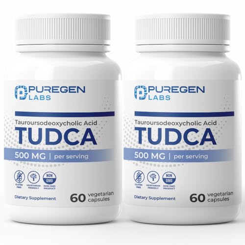Puregen Labs TUDCA (Tauroursodeoxycholic Acid) 500mg per Serving, Bile Salts Liver Supplement | No Harmful Additives | Non-GMO | Gluten Free | Made in USA - Total 120 Vegetarian Capsules